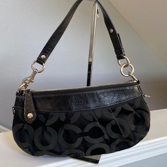Coach Black Signature Purse with Leather Trim. - Picture 2 of 7